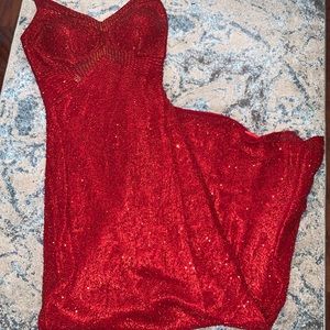 Red Beaded Scala Prom Pageant Formal Dress Gown